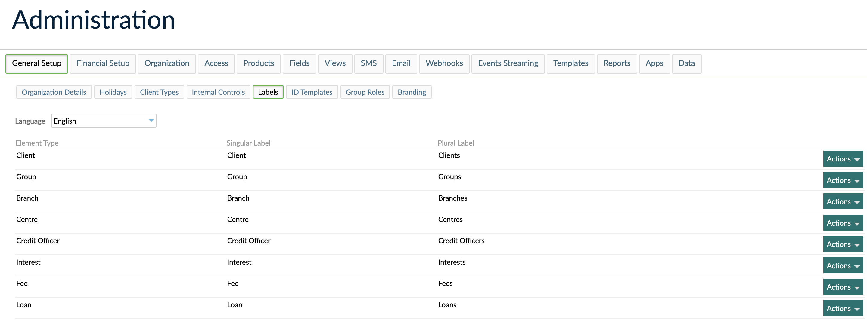 Labels in the Mambu UI